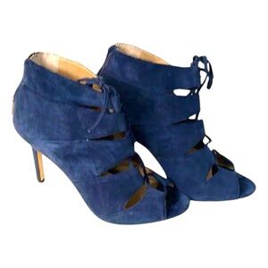 Ann Taylor Elaina Lace-up Peep Toe Booties Navy Blue Size 8